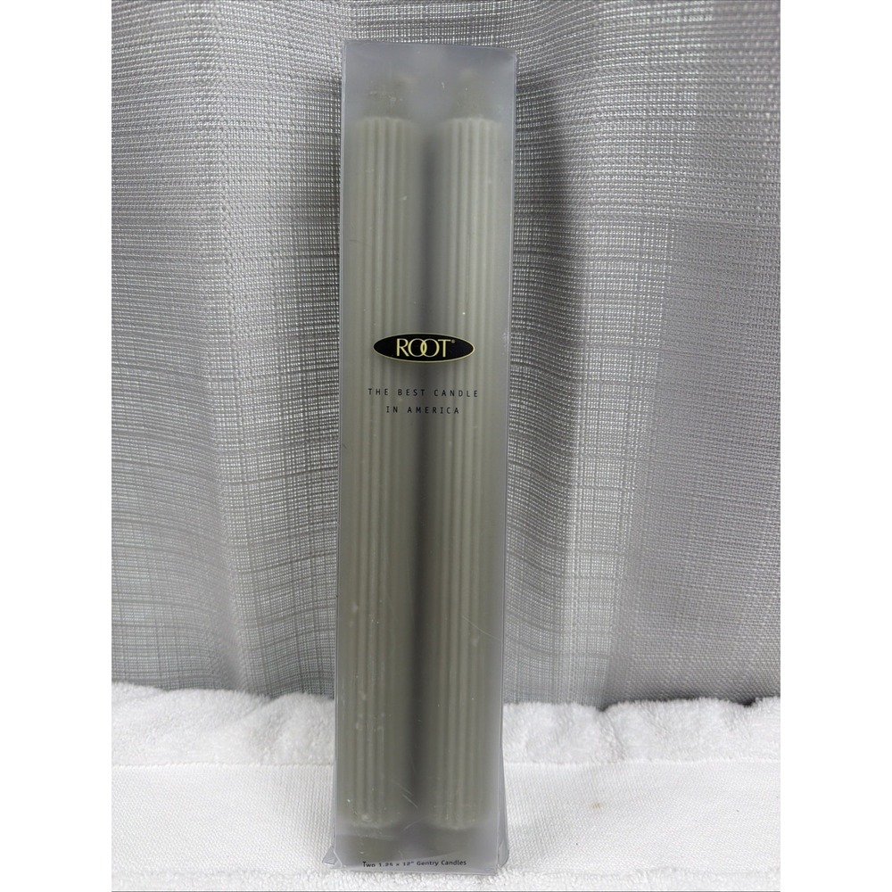 2 Root Gentry Ribbed Candles - 1.25 X 12"Sage Green Dinner Candles Tall Not Lit‎